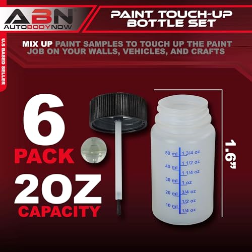 ABN Auto Paint Touch Up Bottles - 6pk Empty Paint Bottles with Brush Applicator and Mixing Marble, 2 Oz Bottles - Image 2