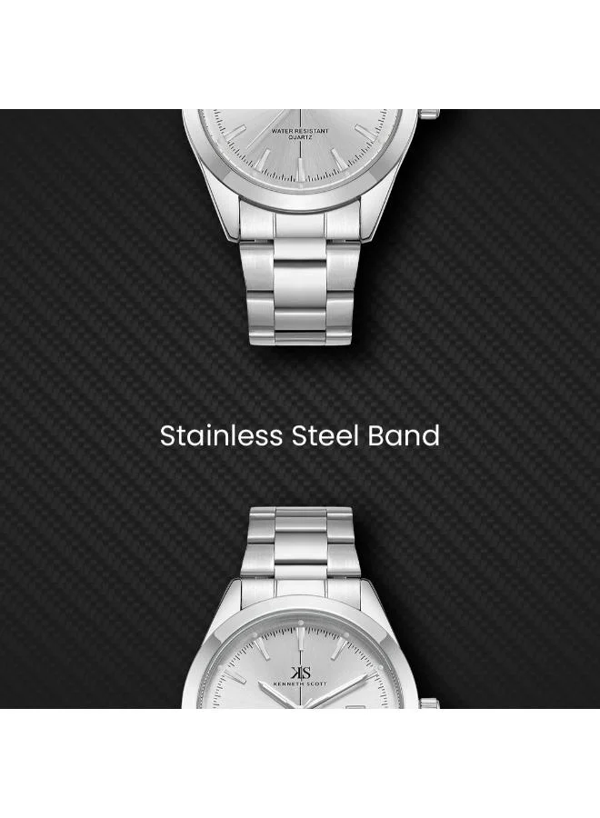 Kenneth Scott White Men's Stainless Steel Analog Watch K23025-SBSW - 40 mm for Men | Best Price UAE