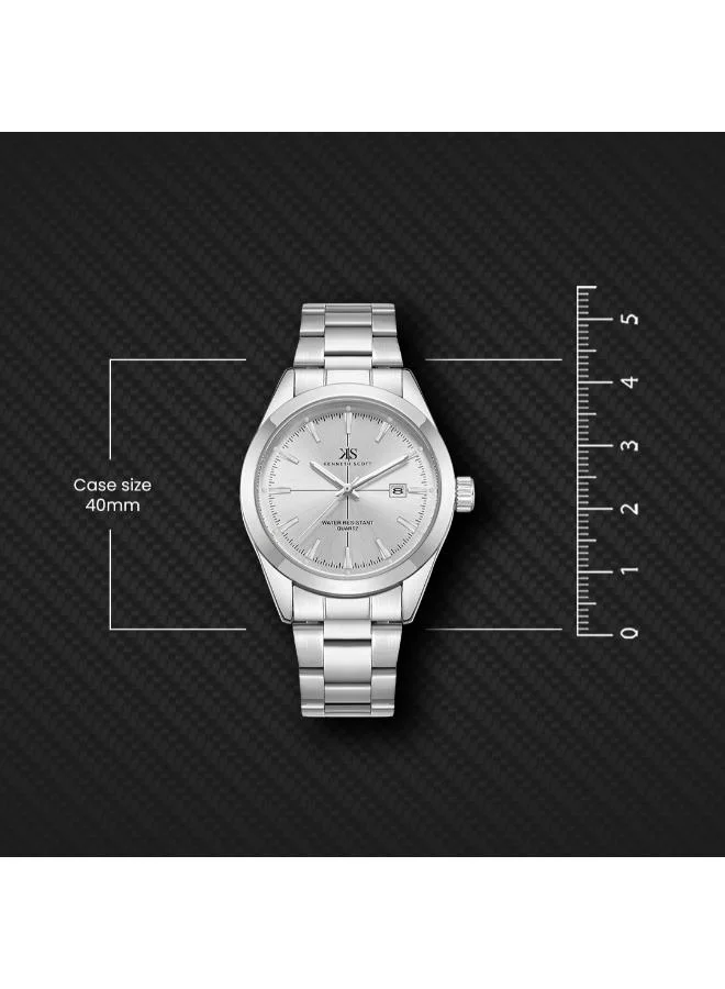 Kenneth Scott White Men's Stainless Steel Analog Watch K23025-SBSW - 40 mm for Men | Best Price UAE