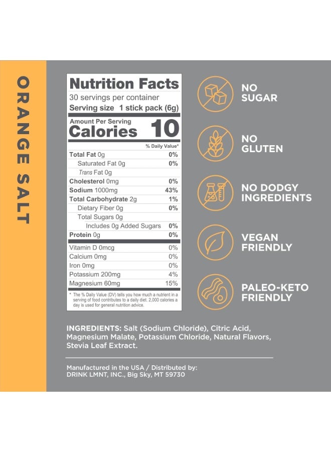 Lmnt Zero Sugar Electrolyte Drink - Orange Salt - 30 Count