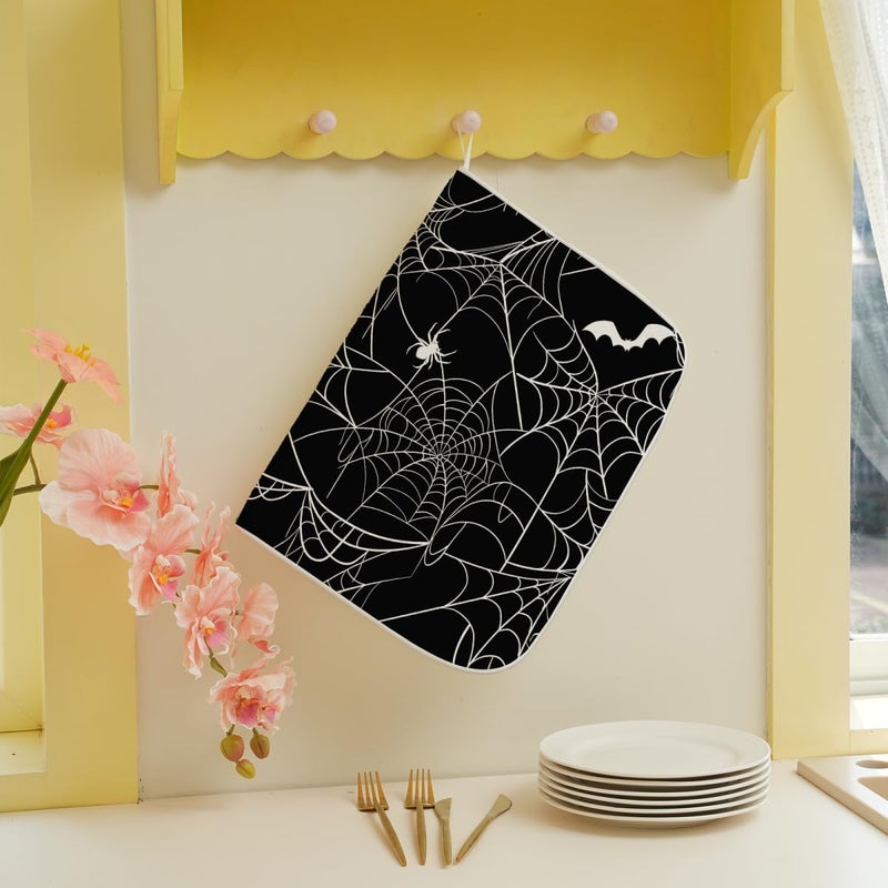 Sorktse حصير تجفيف أطباق بأشكال عناكب وشبكات عناكب، 18 × 24 بوصة، مناسب لعيد هالوين، يساعد على تجفيف الأطباق بسرعة. - Image 3