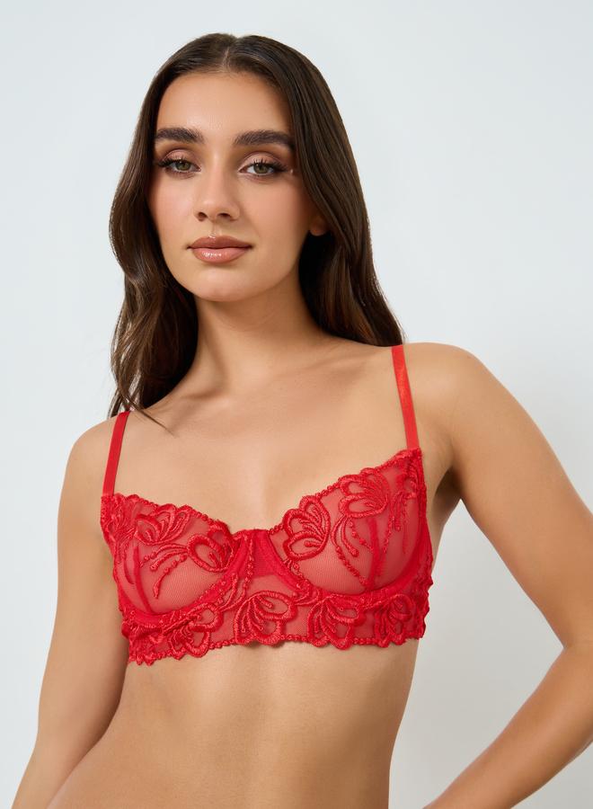 Take Two Embroidered Mesh Wired Bra with Thong Set - Image 4