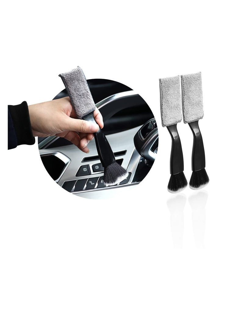 KASTWAVE Double Head Brush for Car Clean, 2 Pack Car Interior Cleaning Soft Brushes, Car Detailing Tools, Car Interior Beauty Brush for Universal Vehicle Dashboard Screen, Air Vents, Computer, Black - Image 1