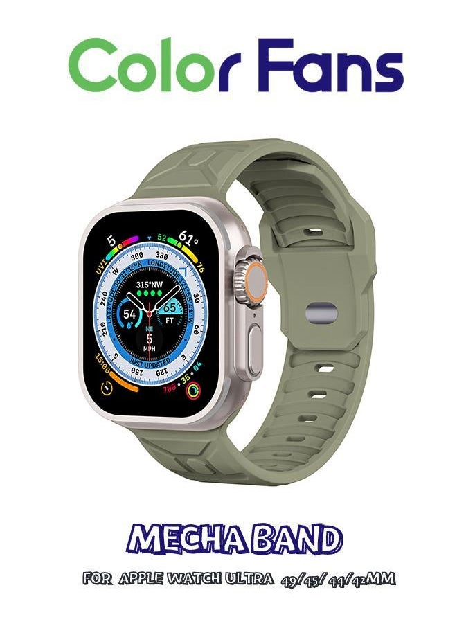 Color Fans - Apple Watch Ultra Mecha Band 49mm 45mm 44mm 42mm for Men Women, Soft Silicone Sport Band Replacement Strap for Apple Watch Ultra iWatch Series 8 7 SE 6 5 4 3 2 1 - Khaki - Image 1
