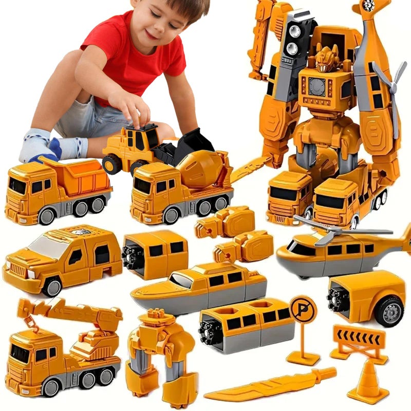 hehred Magnetic Transform Engineering Car Set Assembled Construction Vehicle Cars Toys Building Transforming Cars and Trucks Outdoor Toddler Activities Toys for Toddler Kids Ages 48 Yellow - Image 3