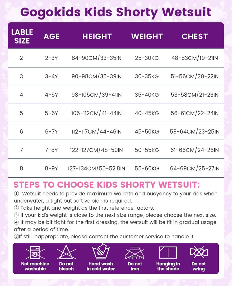 Gogokids Muta per Bambini, Mute in Neoprene da 2.5 mm per Bambini, Mute Bagnate Corte Con Cerniera Posteriore per Comfort e Calore, Muta UV per Nuoto, Snorkeling e Surf, EtÃ  8-9 Ragazze, Viola - Image 3