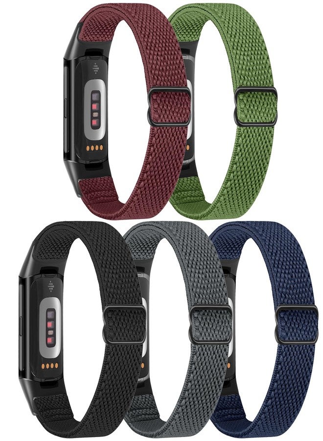 Bcuckood مجموعة من 5 أساور ساعات مرنة من النايلون من Bcuckood، متوافقة مع Fitbit Charge 6/Fitbit Charge 5، سوار معصم رياضي بديل قابل للتعديل وجيد التهوية من النايلون المرن، مناسب للرجال والنساء - Image 2