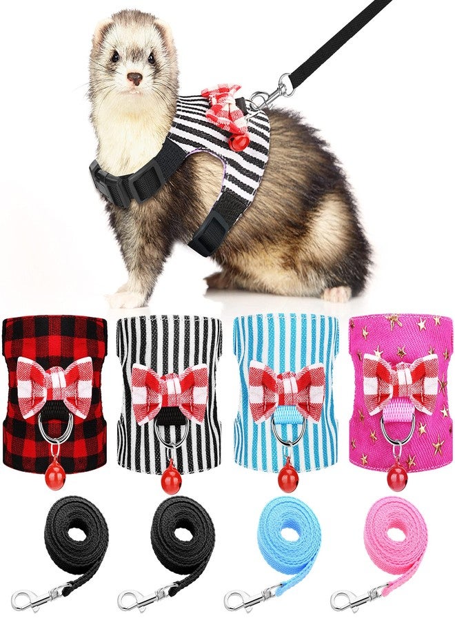 Weewooday 4 Pieces Ferret Harness and Leash Set Ferret Leash Small Pet with Cute Bowknot and Safe Bell Decor Chest Strap Harness for Outdoor Walking Rabbit Guinea Pig Bunny Hamster Puppy Kitten(Small) - Image 1