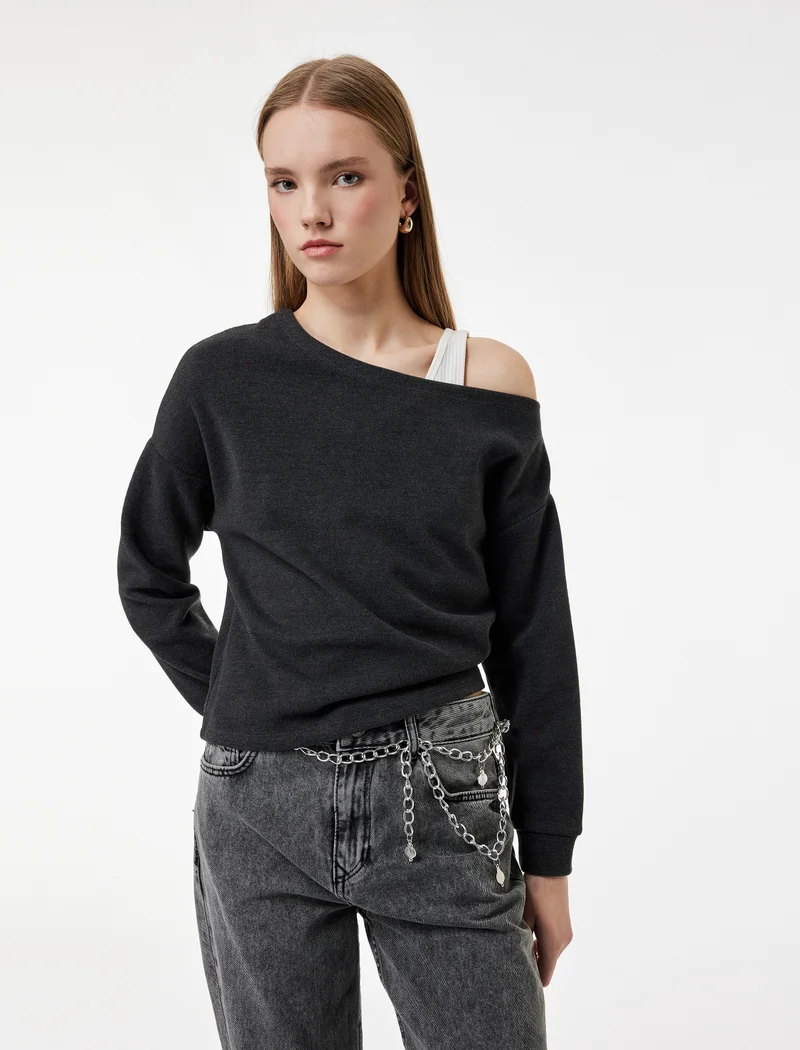 كوتون Asymmetric Neck T-shirt