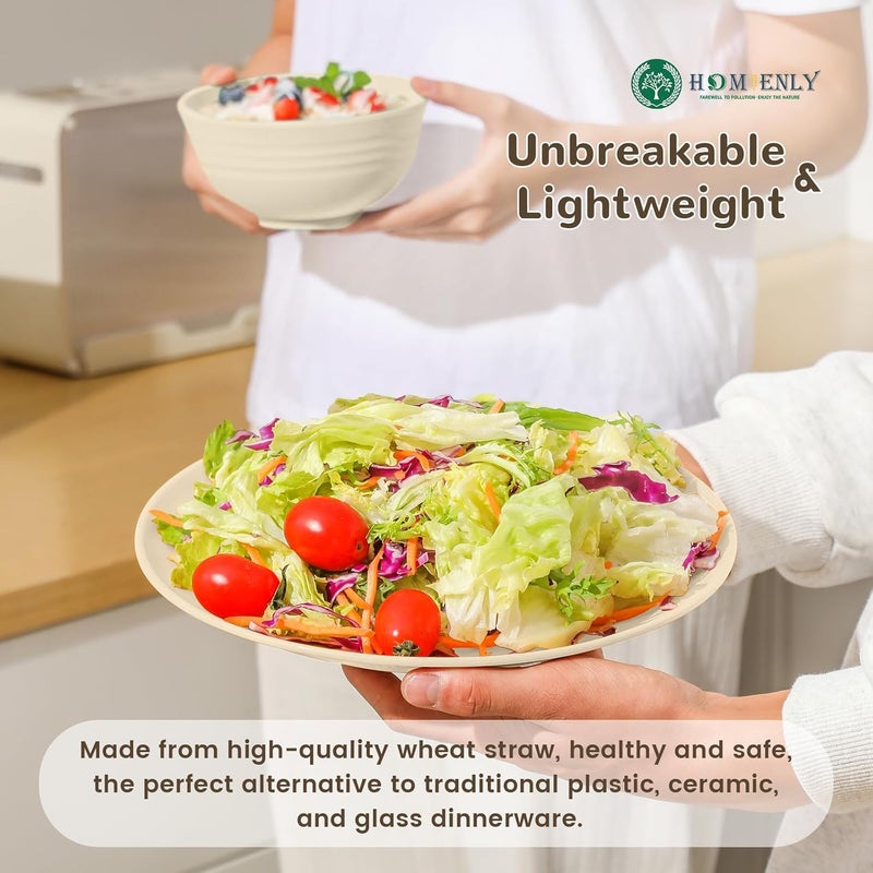 Homienly مجموعة أدوات المائدة هومينلي 40 قطعة خدمة لـ 8 أشخاص مجموعة أدوات مائدة من قش القمح غير قابلة للكسر أطباق مجموعة أطباق مجموعة أكواب مجموعة آمنة في الميكروويف وغسالة الصحون للوجبات الخارجية بيج - Image 4