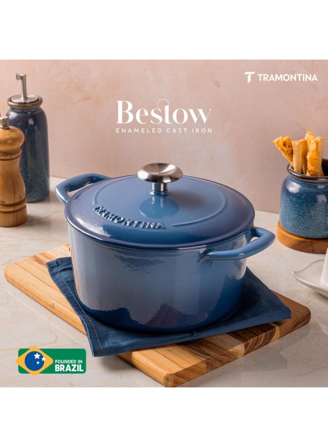 TRAMONTINA Bestow Round Dutch Oven 3.3L with Lid | Enameled Cast Iron Casserole Pot & Biryani Pot | Even Heat Retention | Low Oil Healthy Cooking | No Seasoning Required | All Cooktops Compatible | Blue - Image 4