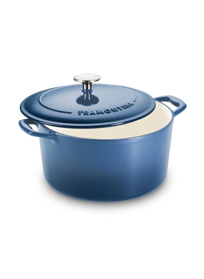 TRAMONTINA Bestow Round Dutch Oven 3.3L with Lid | Enameled Cast Iron Casserole Pot & Biryani Pot | Even Heat Retention | Low Oil Healthy Cooking | No Seasoning Required | All Cooktops Compatible | Blue - Image 1