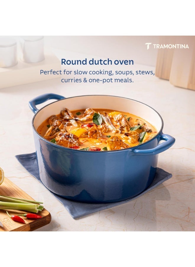 TRAMONTINA Bestow Round Dutch Oven 3.3L with Lid | Enameled Cast Iron Casserole Pot & Biryani Pot | Even Heat Retention | Low Oil Healthy Cooking | No Seasoning Required | All Cooktops Compatible | Blue - Image 3