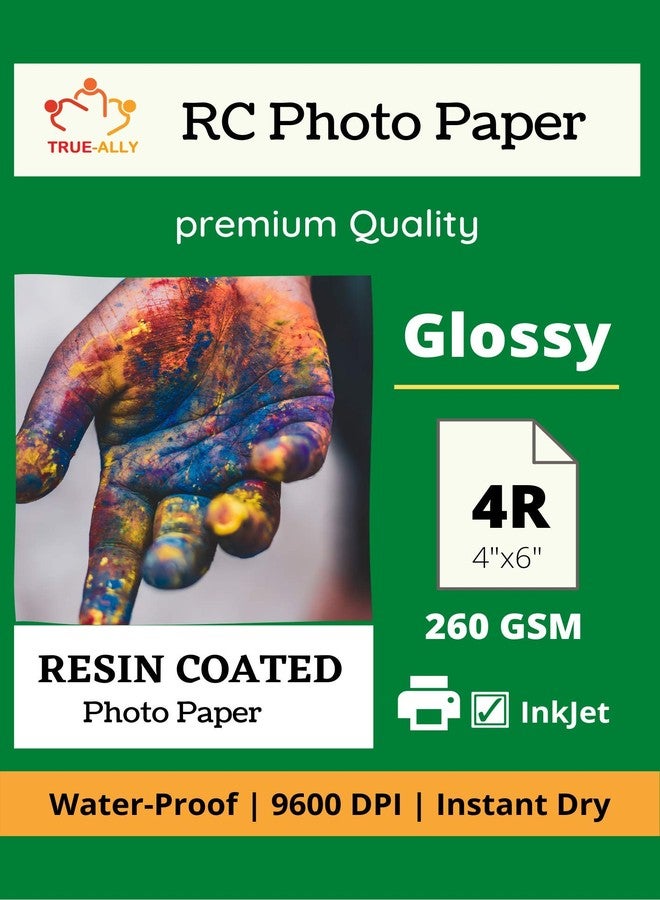 True-Ally ورق طباعة صور لامع مقاوم للماء من True-Ally 100 Premium 260 GSM RC (مطلي بالراتنج) سريع الجفاف، مناسب للطباعة النافثة للحبر، مقاس 4R 4x6 بوصة (102x152 مم) (4R - 100 ورقة) - Image 1