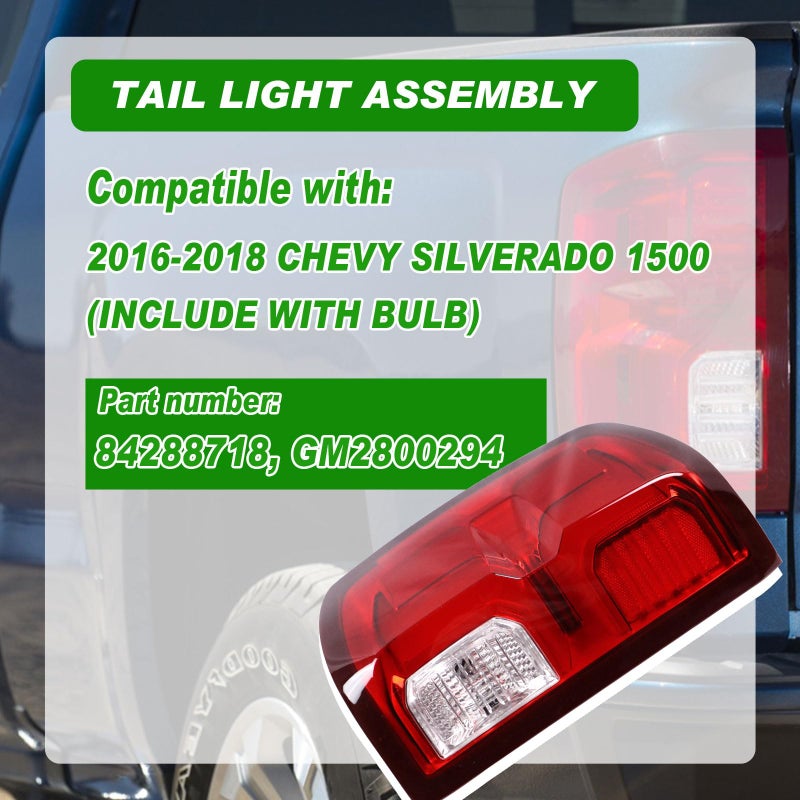 Lochnchn LED Tail Light Compatible with Chevy Silverado 1500 2016 2017 2018 Rear Taillight Assembly Brake Lamp Left Driver Side Replace 84288718 GM2800294 - Image 2