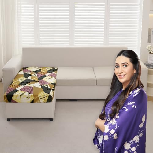 HOKIPO 'Elira Series' Elastic 140gsm Chaise Cover Sectional Couch Covers for L Shaped Sofa, 1 Piece Chaise Cover, Wine Abstract Geometry (AR-5351-C5) - Image 1