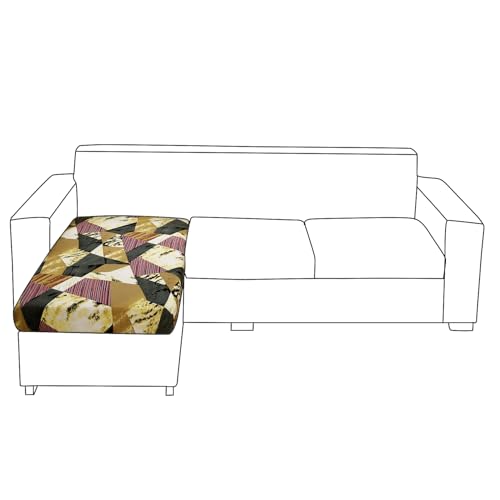 HOKIPO 'Elira Series' Elastic 140gsm Chaise Cover Sectional Couch Covers for L Shaped Sofa, 1 Piece Chaise Cover, Wine Abstract Geometry (AR-5351-C5) - Image 2