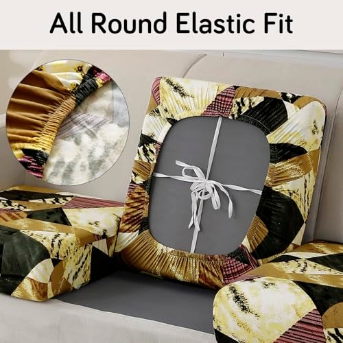 HOKIPO 'Elira Series' Elastic 140gsm Chaise Cover Sectional Couch Covers for L Shaped Sofa, 1 Piece Chaise Cover, Wine Abstract Geometry (AR-5351-C5) - Image 3