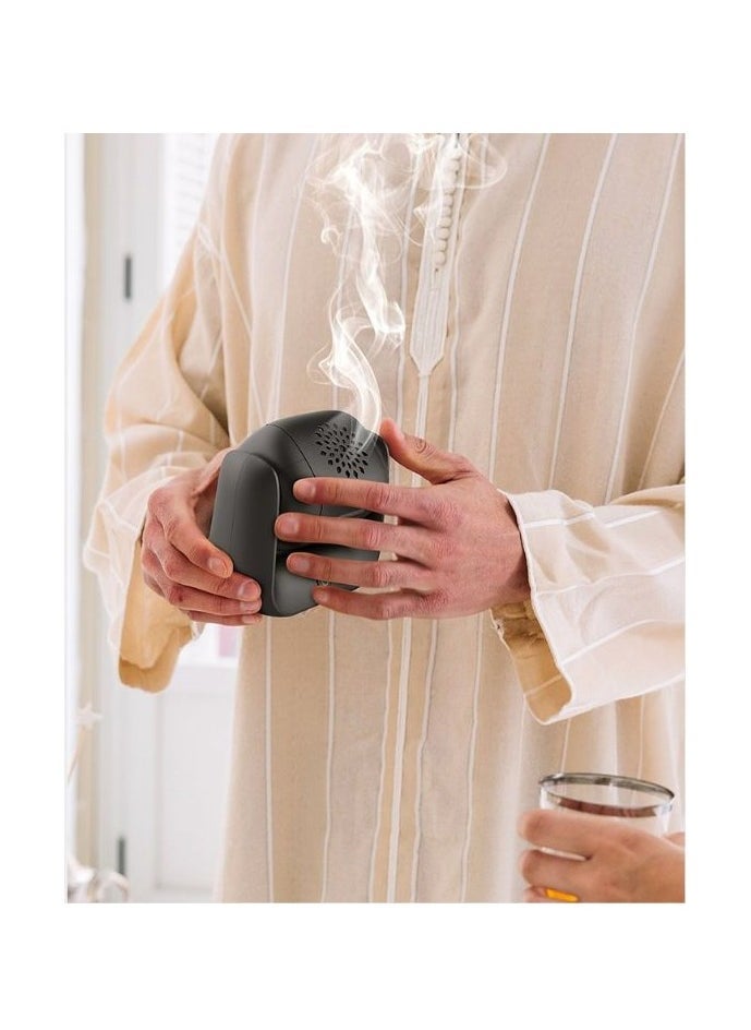 Bukhoon موقد بخور حديث دوار – موقد بخور قابل لإعادة الشحن ببطارية 1500 مللي أمبير، تسخين سريع 700°C، شحن نوع-C، مؤشر LED ورأس دوار بزاوية 90° – موزع عود محمول بدون لهب للاستخدام في المنزل، السيارة والسفر - Image 3