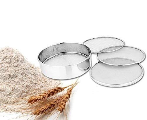 UE Stainless Steel 4 in 1 Interchangeable Sieve/Chalni 1 Unit | Set of 5 | Silver | Gehu/Flour/Atta/Maida Chalni/Spices/Food Strainers, Jaali Channi for Everyday in Kitchen Tools (Size 11) - Image 3