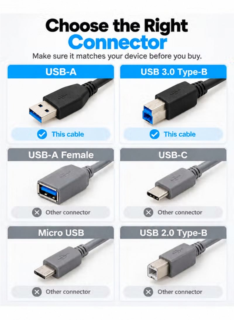 FUJISHKA USB 3.0 A to USB B Cable 1.5 Meter, Type A Male to Type B 3.0 Male Printer Cable USB 3.0 Type B Compatible with Docking Station, External Hard Drivers, Scanner, Printer - Image 5