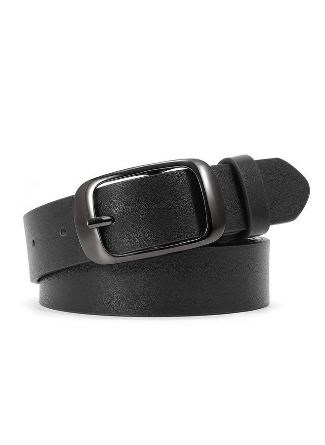 Werforu - Women Black Leather Belt Plus Size Polished Buckle For Jeans Pants(Suit For Size 46-50 Inches, Black) - Image 1