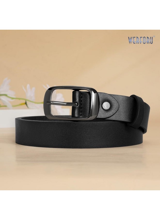 Werforu - Women Black Leather Belt Plus Size Polished Buckle For Jeans Pants(Suit For Size 46-50 Inches, Black) - Image 1