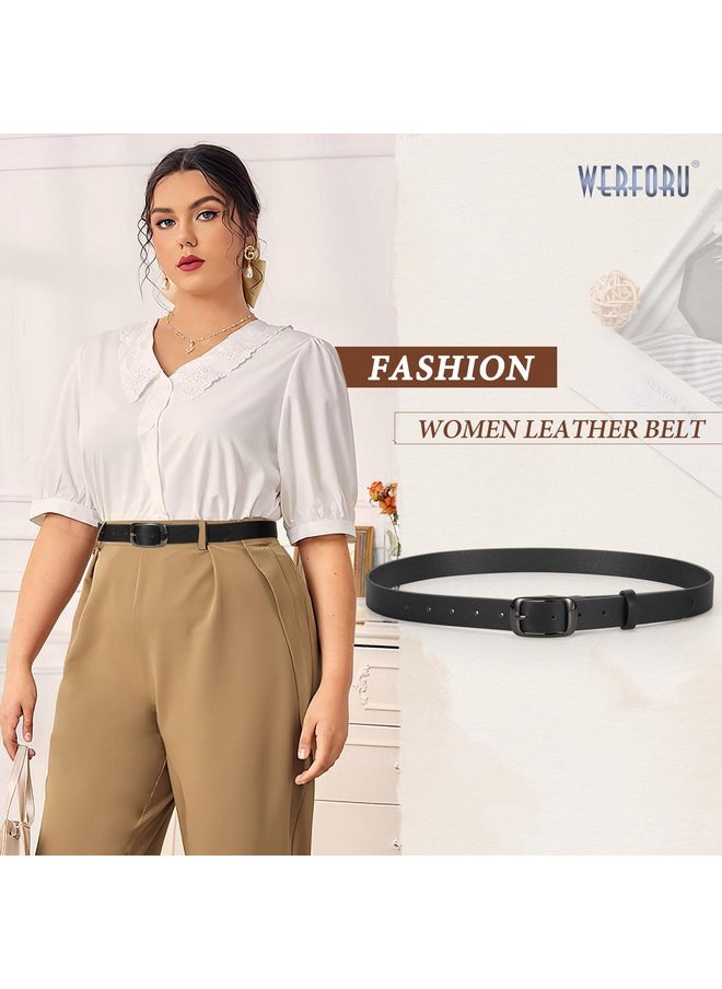 Werforu - Women Black Leather Belt Plus Size Polished Buckle For Jeans Pants(Suit For Size 46-50 Inches, Black) - Image 1