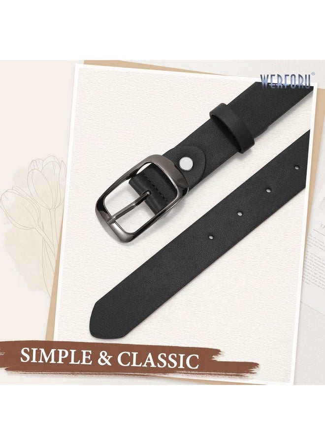 Werforu - Women Black Leather Belt Plus Size Polished Buckle For Jeans Pants(Suit For Size 46-50 Inches, Black) - Image 1