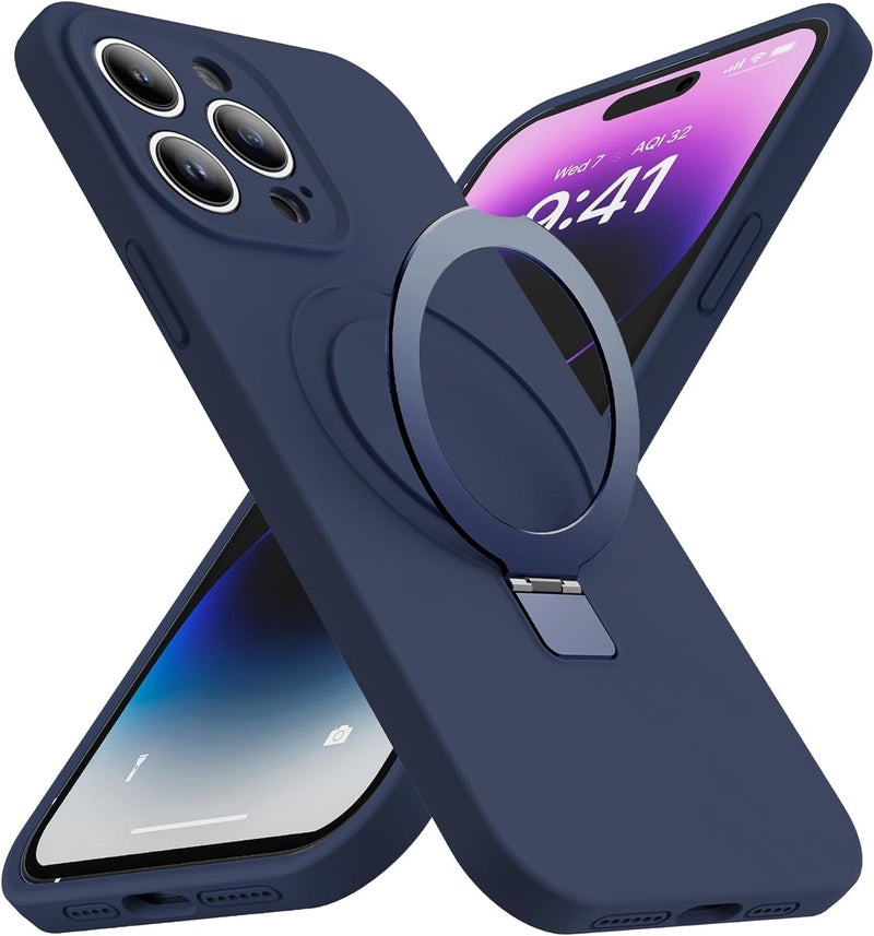 Eligo For Iphone 14 Pro Max Case, Compatible With Magsafe, With Magnetic Invisible Stand, Shockproof Military-Grade Protection Silicone Phone Cover With Kickstand For Apple 14 Pro Max Navy Blue - Image 1