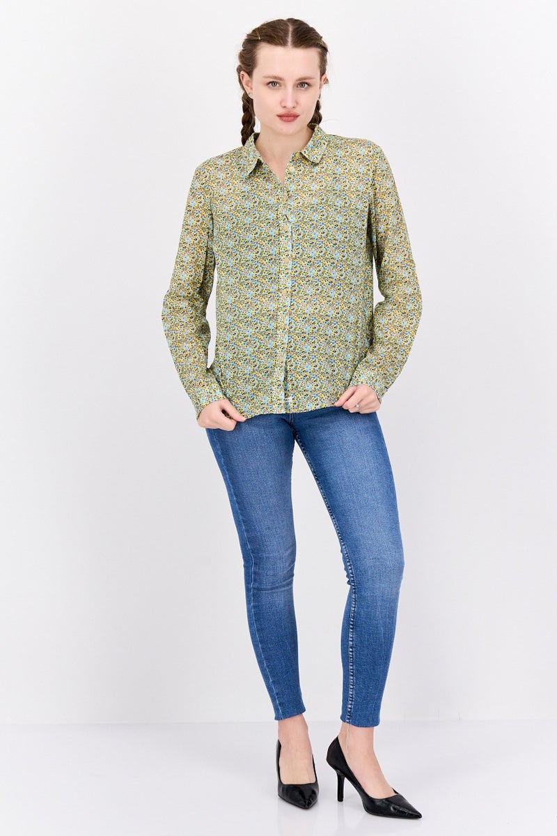 Scotch & Soda Women Regular Fit Allover Print Long Sleeves Casual Shirt, Green Combo - Image 4