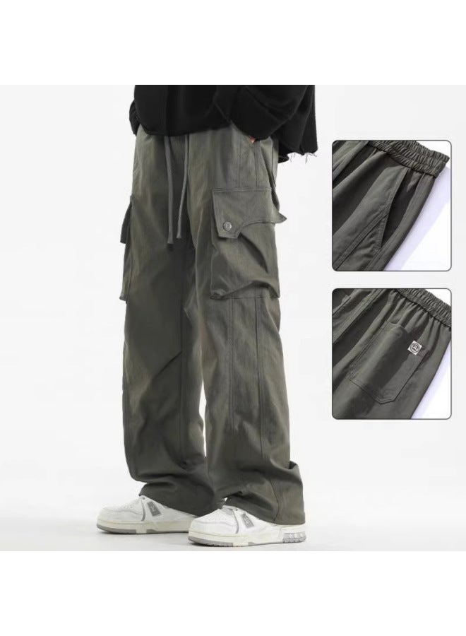 Overalls Men's New Loose Straight Wide Leg Casual Pants American-style High-end Sense Plutton Handsome Teenager Long Pants Overalls
