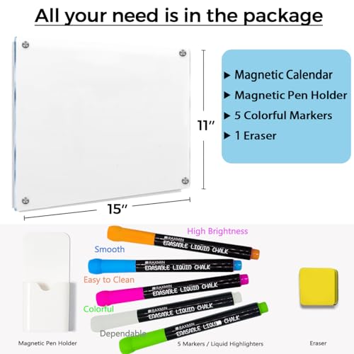 RR RAXMIN Acrylic Note Board Refrigerator Dry Erase Board Magnetic Clear 15”x11 Includes 4 Dry Erase Markers - Image 2