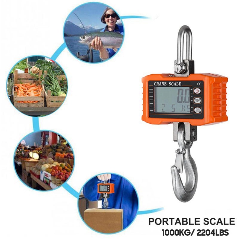 Digital Hanging Scale 1000kg/ 2204lbs Portable Heavy Duty Crane Scale LCD Backlight Industrial Hook Scales Unit Change/ Data Hold/ Tare/ Zero for Construction Site Travel Market Fishing Outdoor Work - Image 4