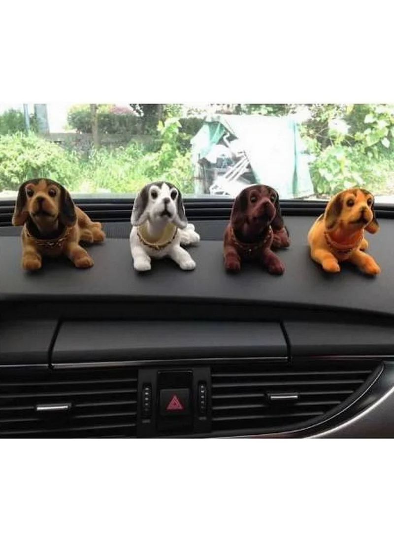 BarkoFix 3 Pieces Set Together - Head Shaking Dog Set on the Dashboard 14X7X7 cm Brown White Orange
