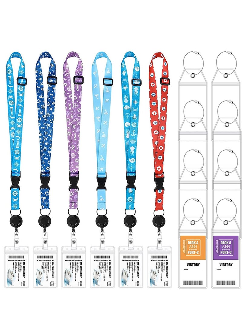 KASTWAVE - 6 Sets Cruise Lanyards, Retractable Carnival Cruise Lanyard with 8 Waterproof Luggage Tag Holders Set, Adjustable Cruise Lanyard with Detachable Badge Holder for Cards Accessories (Fresh Sailing) - Image 1