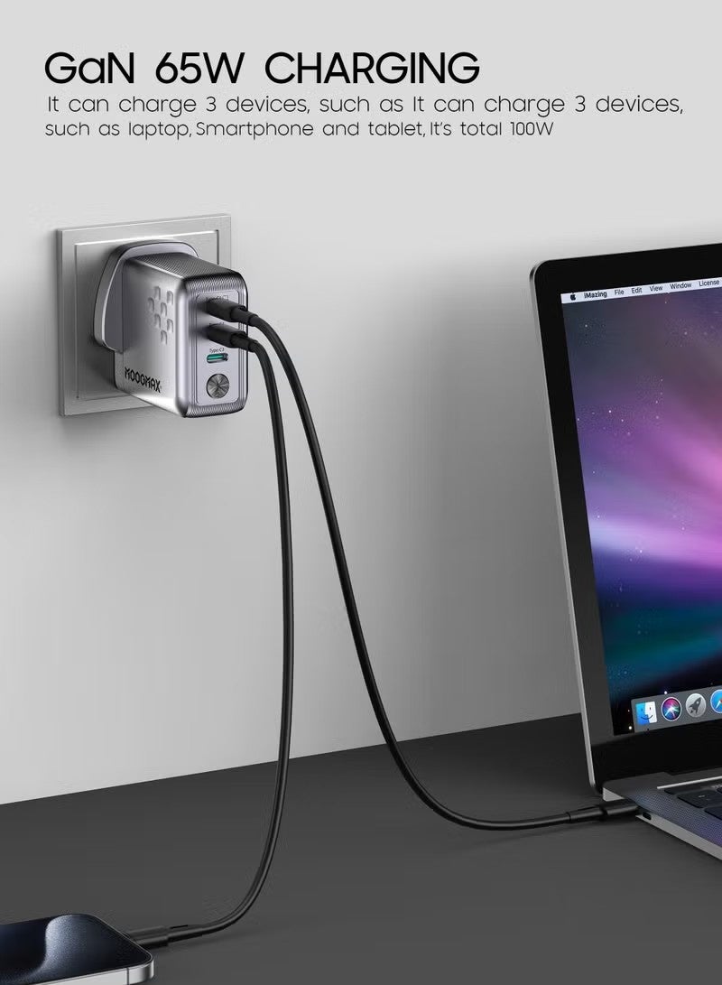 MOOGMAX 65W Type-C charger adapter with three Type-C ports. GaN Type-C plug for improved performance & heat reduction - Image 3