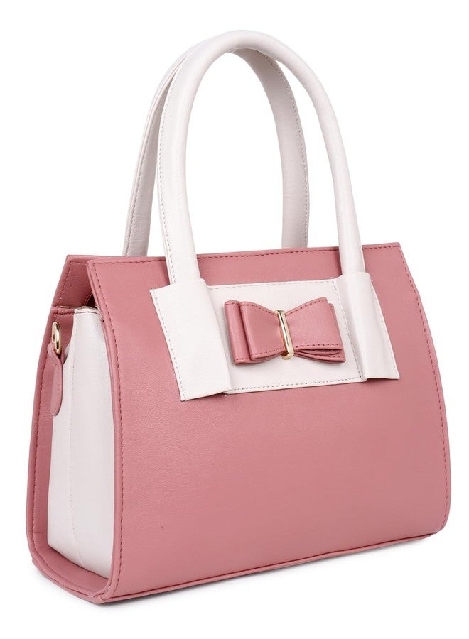 LIKE STYLE Women's PU Satchel Handbag | Colorblock Style with Embellished Bow (Pink) - Image 1