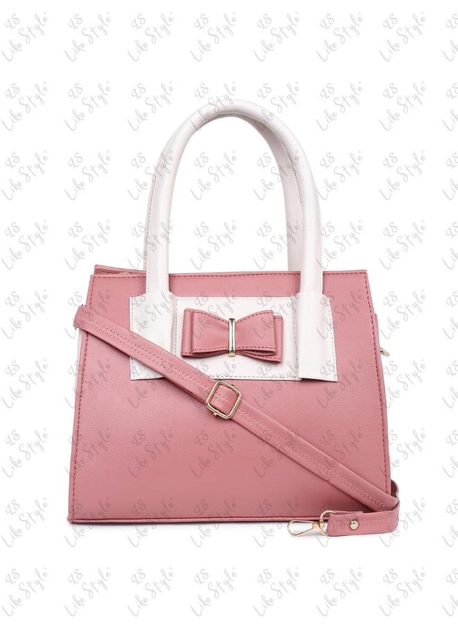 LIKE STYLE Women's PU Satchel Handbag | Colorblock Style with Embellished Bow (Pink) - Image 3