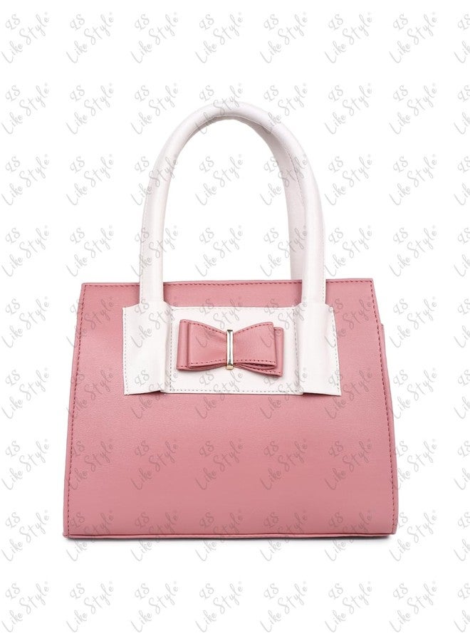 LIKE STYLE Women's PU Satchel Handbag | Colorblock Style with Embellished Bow (Pink) - Image 4