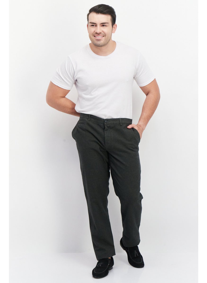 TRUSSARDI JEANS - Men Regular Fit Textured Chino Pants, Dark Olive - Image 1