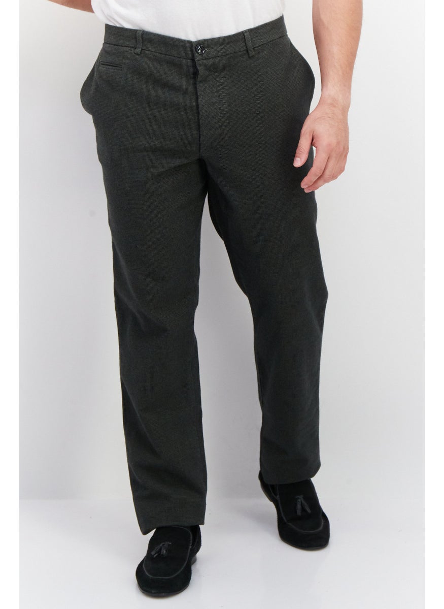 TRUSSARDI JEANS - Men Regular Fit Textured Chino Pants, Dark Olive - Image 1