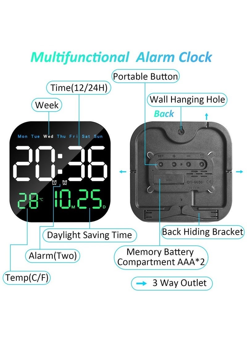 Generic - Digital Wall Clock, LED Digital Clock with Remote Control for Living Room Decoration, Week, Date, Temperature in 3 Colors, Auto Brightness, Standing and Hanging - Image 1
