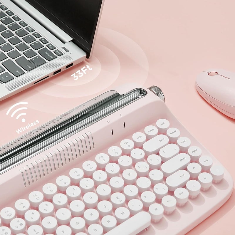 ACTTO B303 Wireless Typewriter Keyboard, Bluetooth Connection, Cute Retro Aesthetic Design with Integrated Stand for Tablet, Phone, PC and Win/Mac/Android (Baby Pink, B303) - Image 4