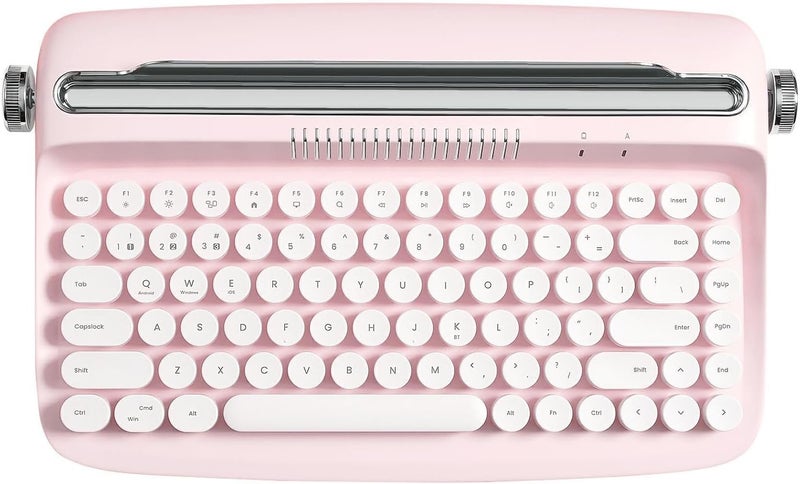 ACTTO B303 Wireless Typewriter Keyboard, Bluetooth Connection, Cute Retro Aesthetic Design with Integrated Stand for Tablet, Phone, PC and Win/Mac/Android (Baby Pink, B303) - Image 1