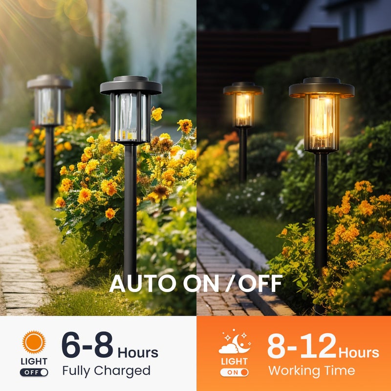 Solpex Solar LED Path Lights Outdoor 6 Pack Waterproof Solar Powered Pathway Lights for Garden Patio Landscape Walkway Warm White - Image 2