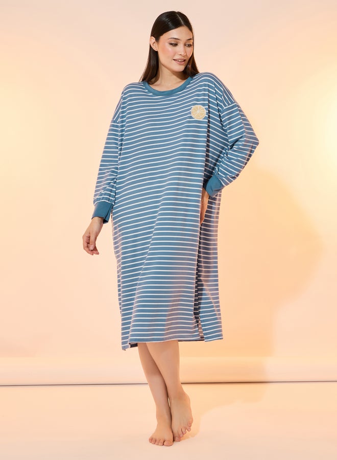 Take Two Take Two Striped Fruits Patch Detail Long Sleeve Nightdress  - Image 1