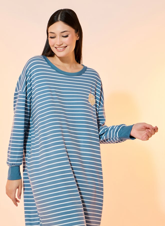 Take Two Take Two Striped Fruits Patch Detail Long Sleeve Nightdress  - Image 5
