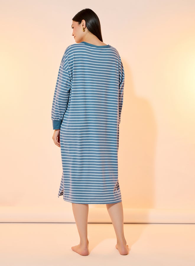 Take Two Take Two Striped Fruits Patch Detail Long Sleeve Nightdress  - Image 4