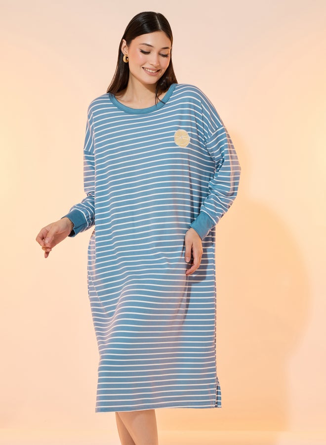 Take Two Take Two Striped Fruits Patch Detail Long Sleeve Nightdress  - Image 2